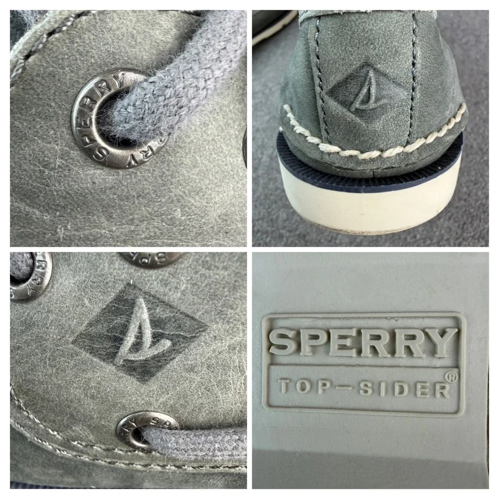 Sperry Top-Sider Mens 8.5 Gray Leather Boat Shoes Round Toe Casual